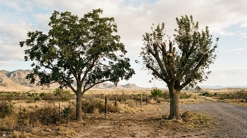 Before and after comparison of proper directional pruning versus harmful topping