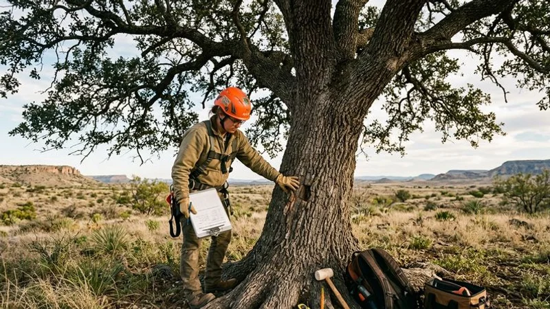 Arborist performing a Level 2 tree risk assessment
